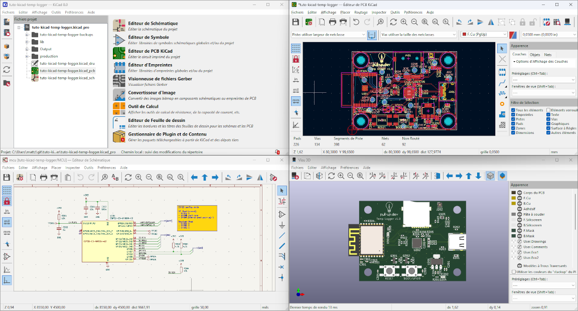 Vue d'ensemble des fenêtres de KiCad